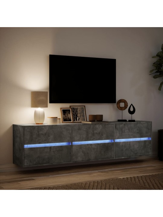 Tv sienas plaukts ar led, betona pelēks, 180x31x45 cm