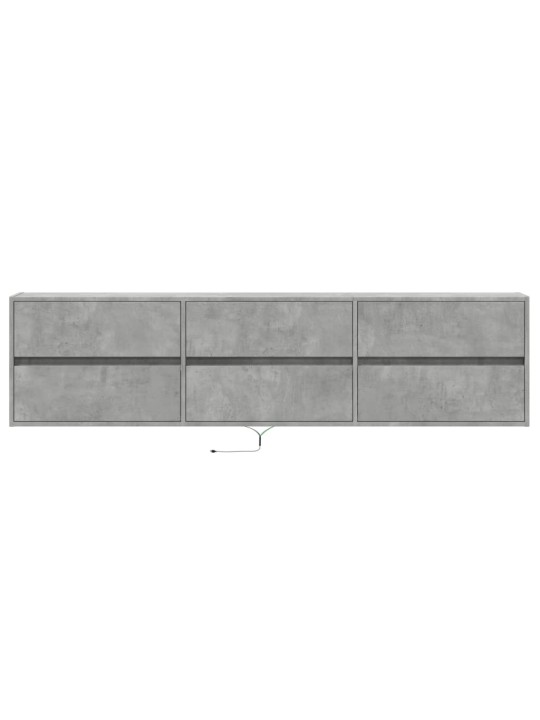 Tv sienas plaukts ar led, betona pelēks, 180x31x45 cm