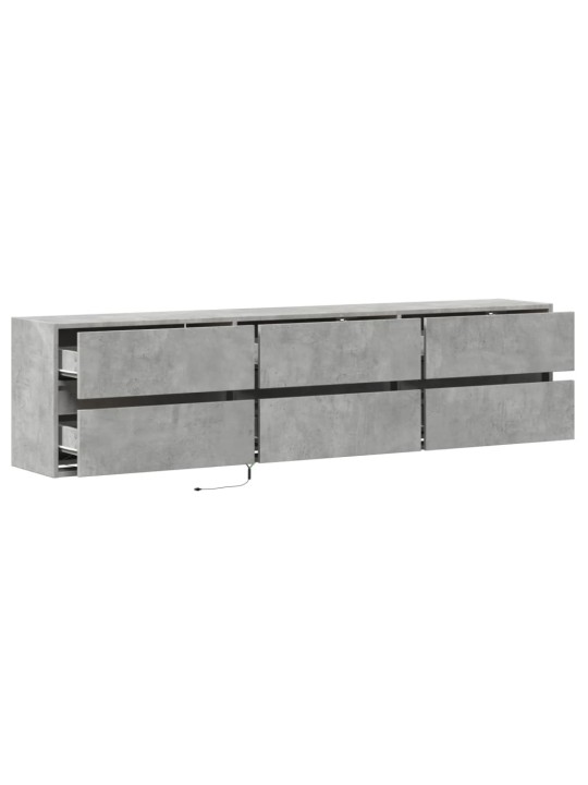 Tv sienas plaukts ar led, betona pelēks, 180x31x45 cm