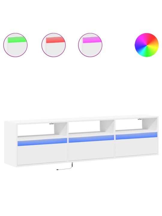 Tv sienas plaukts ar led, balts, 180x31x45 cm