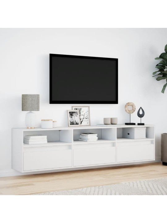 Tv sienas plaukts ar led, balts, 180x31x45 cm