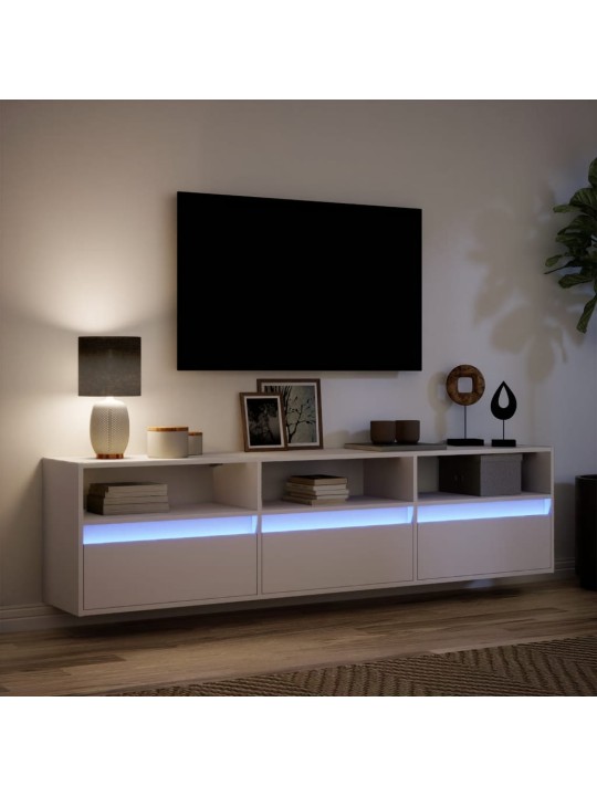 Tv sienas plaukts ar led, balts, 180x31x45 cm
