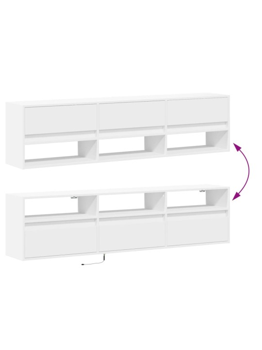 Tv sienas plaukts ar led, balts, 180x31x45 cm