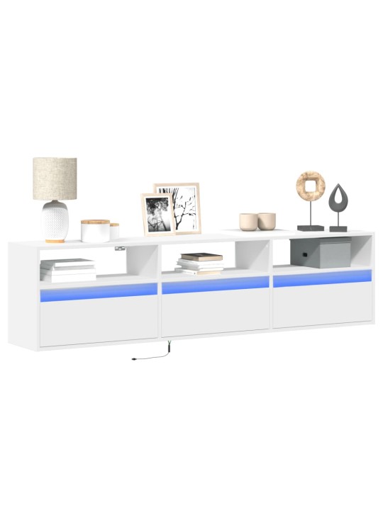 Tv sienas plaukts ar led, balts, 180x31x45 cm