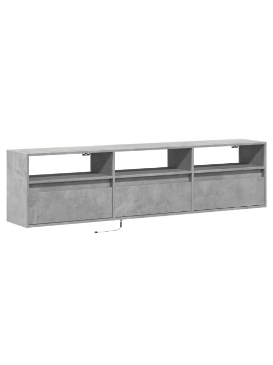 Tv sienas plaukts ar led, betona pelēks, 180x31x45 cm