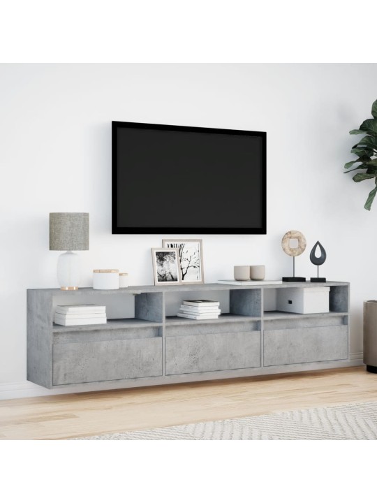 Tv sienas plaukts ar led, betona pelēks, 180x31x45 cm
