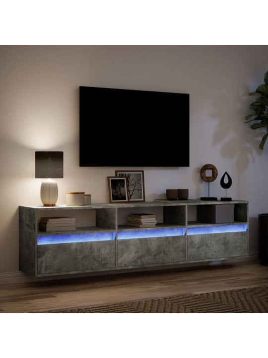 Tv sienas plaukts ar led, betona pelēks, 180x31x45 cm