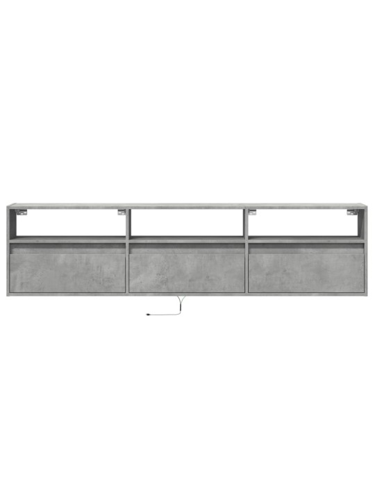 Tv sienas plaukts ar led, betona pelēks, 180x31x45 cm