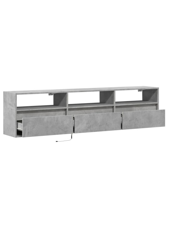 Tv sienas plaukts ar led, betona pelēks, 180x31x45 cm