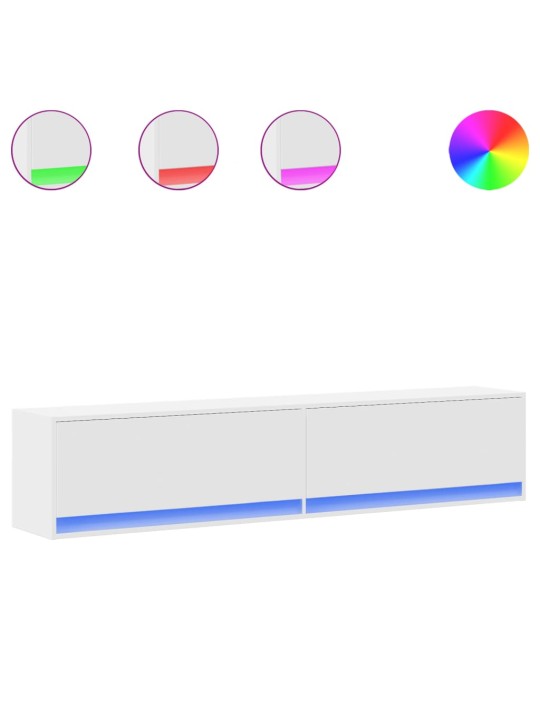 Tv sienas plaukts ar led, balts, 180x31x38 cm