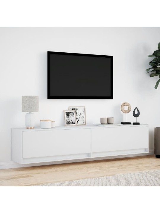 Tv sienas plaukts ar led, balts, 180x31x38 cm
