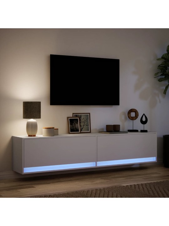 Tv sienas plaukts ar led, balts, 180x31x38 cm