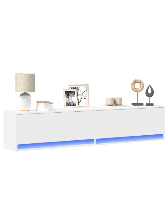 Tv sienas plaukts ar led, balts, 180x31x38 cm