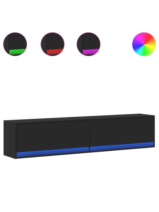 Tv sienas skapītis ar led, melns, 180x31x38 cm
