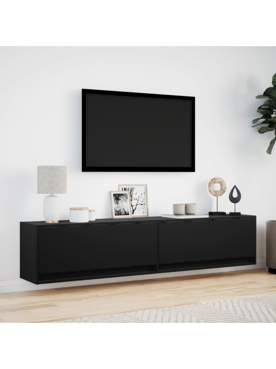 Tv sienas skapītis ar led, melns, 180x31x38 cm