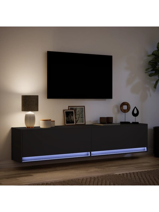 Tv sienas skapītis ar led, melns, 180x31x38 cm