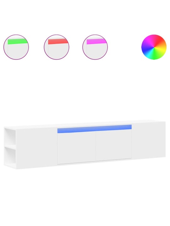 Tv sienas plaukts ar led, balts, 180x31x39,5 cm