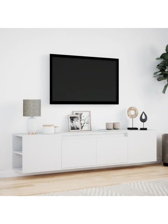 Tv sienas plaukts ar led, balts, 180x31x39,5 cm