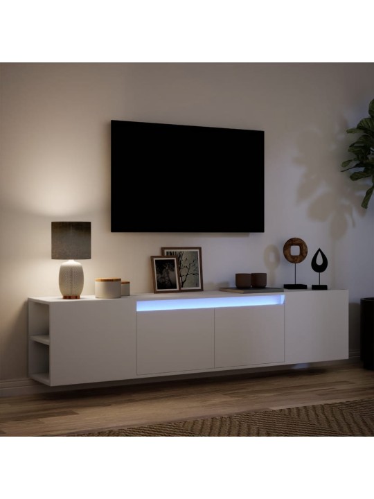 Tv sienas plaukts ar led, balts, 180x31x39,5 cm