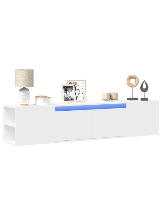 Tv sienas plaukts ar led, balts, 180x31x39,5 cm