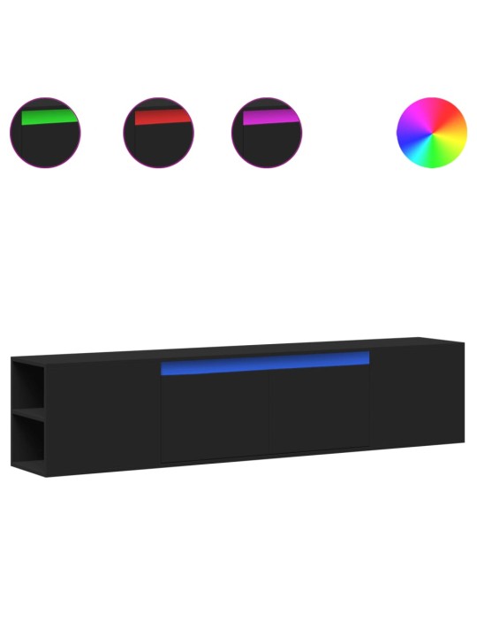 Tv sienas plaukts ar led, melns, 180x31x39,5 cm