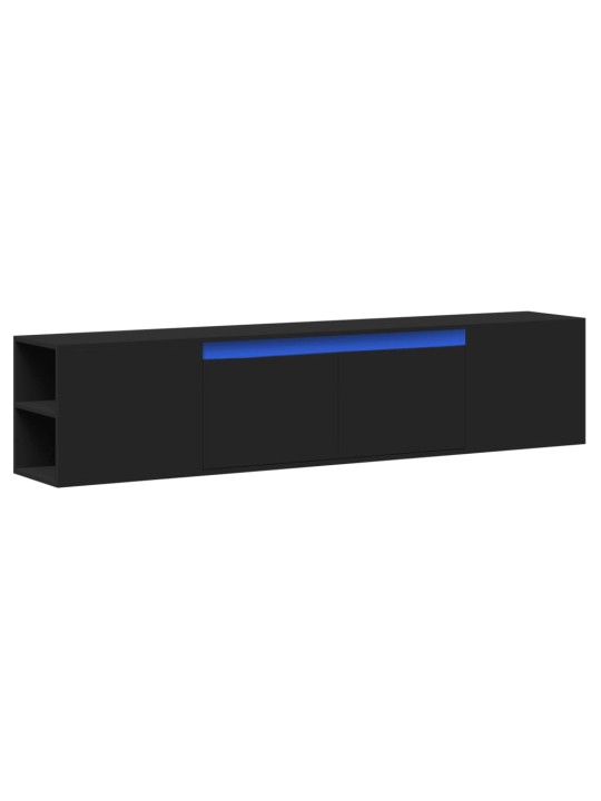 Tv sienas plaukts ar led, melns, 180x31x39,5 cm
