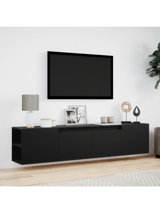 Tv sienas plaukts ar led, melns, 180x31x39,5 cm