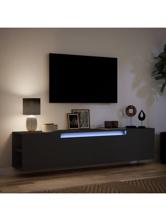 Tv sienas plaukts ar led, melns, 180x31x39,5 cm