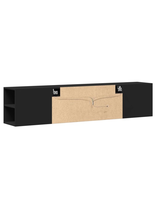 Tv sienas plaukts ar led, melns, 180x31x39,5 cm