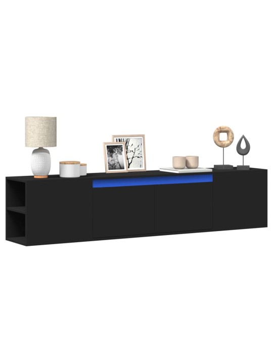 Tv sienas plaukts ar led, melns, 180x31x39,5 cm