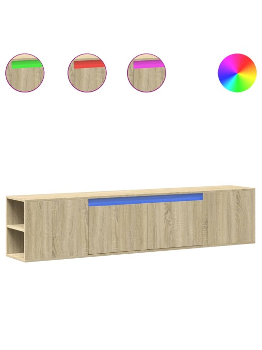 Tv sienas plaukts ar led, ozolkoka, 180x31x39,5 cm