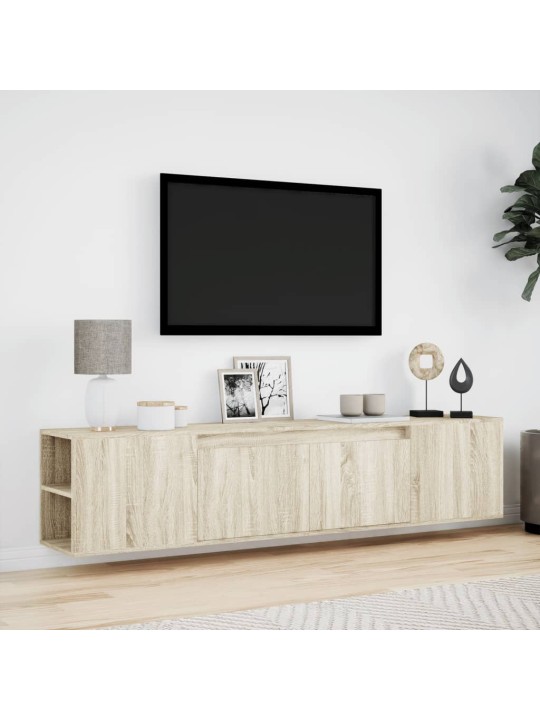 Tv sienas plaukts ar led, ozolkoka, 180x31x39,5 cm