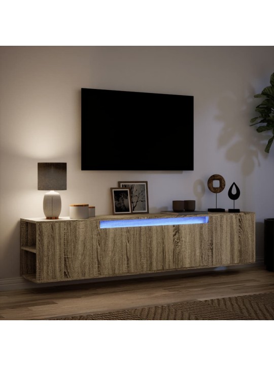 Tv sienas plaukts ar led, ozolkoka, 180x31x39,5 cm