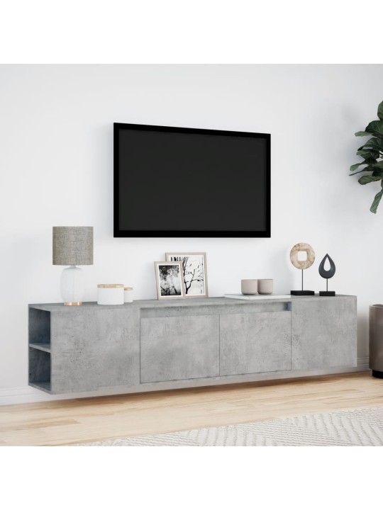 Tv sienas plaukts ar led, betona pelēks, 180x31x39,5cm