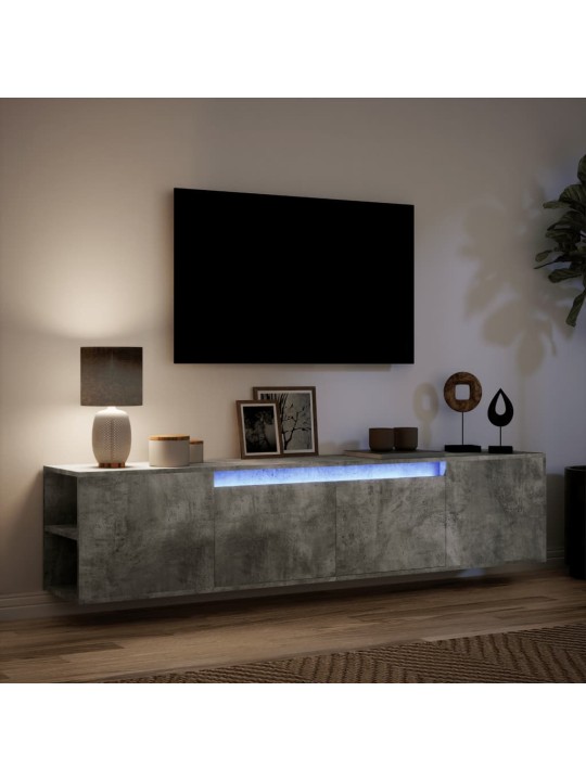 Tv sienas plaukts ar led, betona pelēks, 180x31x39,5cm