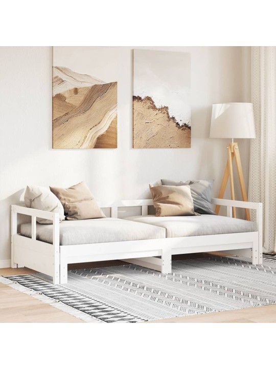 Gulta bez matrača, balts, 90x200 cm, priedes masīvkoks