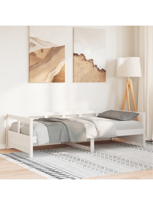 Gulta bez matrača, balts, 90x200 cm, priedes masīvkoks