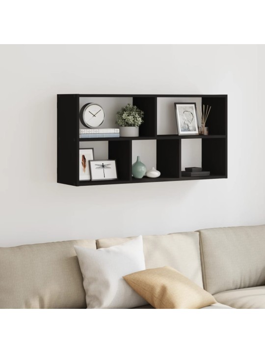 Sienas plaukts, melns, 100x25x50 cm, inženierijas koks