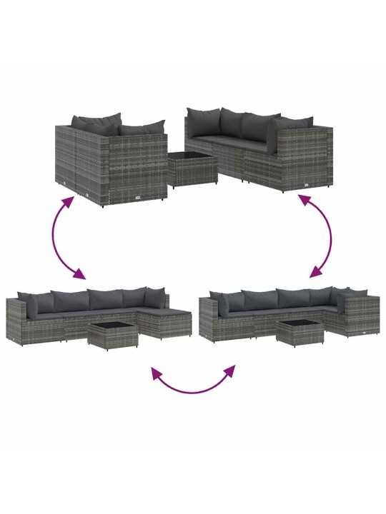 6-daļīgs dārza atpūtas mēbeļu komplekts, pelēka PE rotangpalma