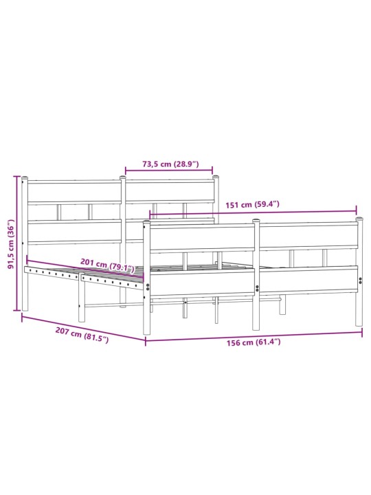 Gultas rāmis bez matrača, metāls, 150x200 m, ozolkoka imitācija