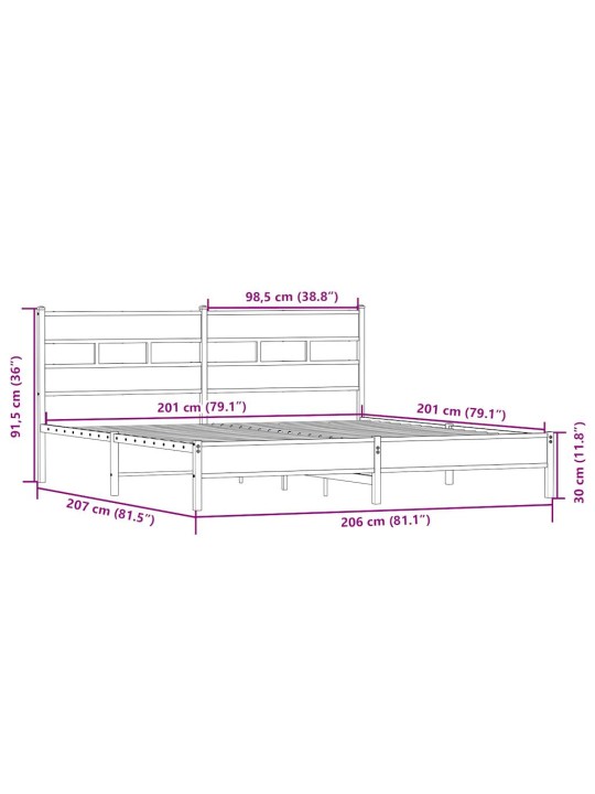 Gultas rāmis bez matrača, metāls, 200x200cm, ozolkoka imitācija