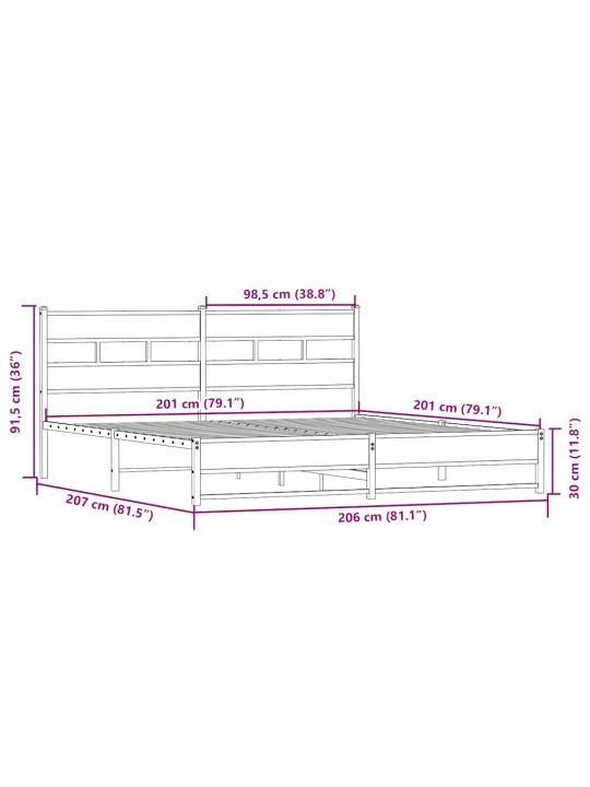 Gultas rāmis bez matrača, metāls, 200x200cm, ozolkoka imitācija