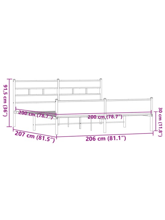 Gultas rāmis bez matrača, metāls, 200x200 cm, ozolkoka krāsa