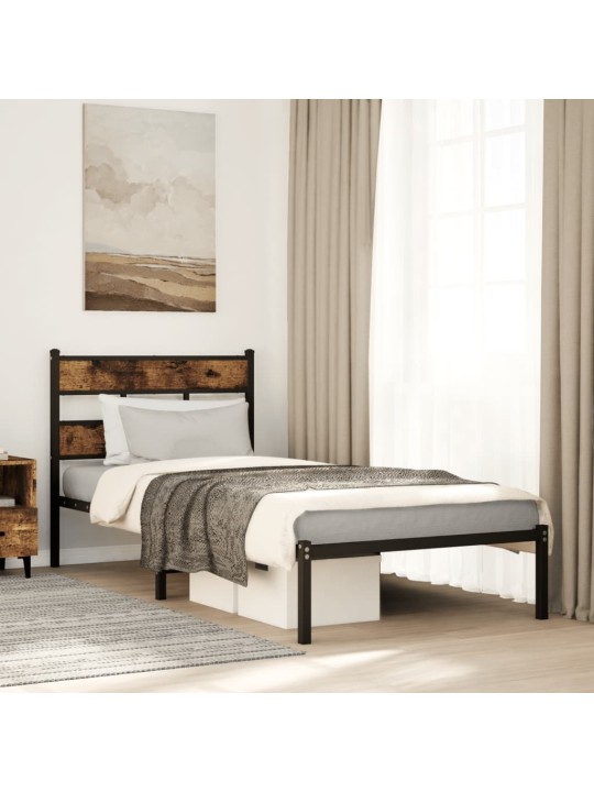 Gultas rāmis bez matrača, metāls, 80x200 cm, ozolkoka imitācija