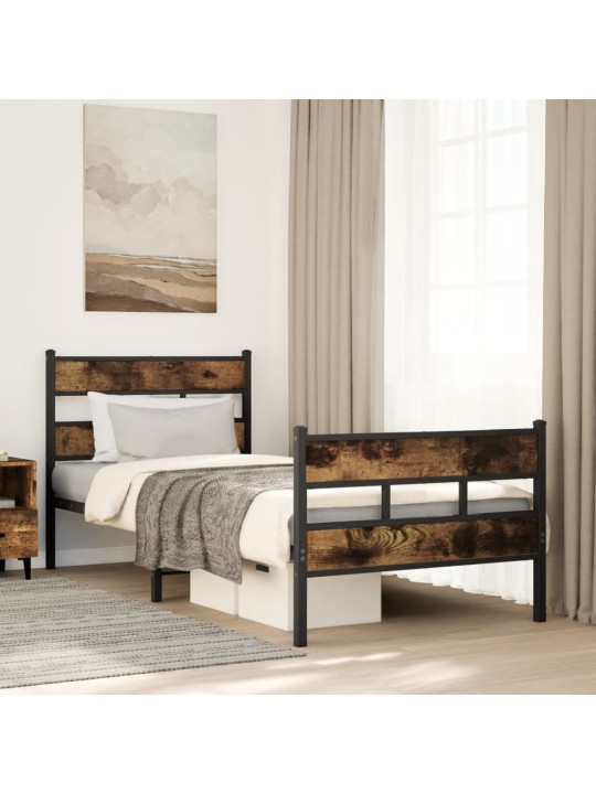 Gultas rāmis bez matrača, metāls, 90x200 cm, ozolkoka imitācija