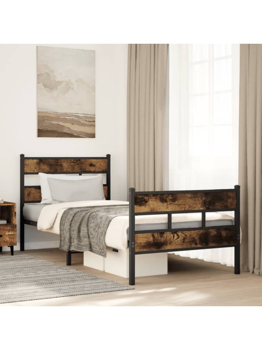 Gultas rāmis bez matrača, metāls, 100x200cm, ozolkoka imitācija