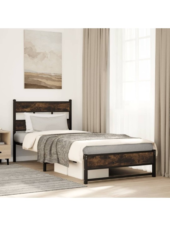 Gultas rāmis bez matrača, metāls, 90x200 cm, ozolkoka imitācija