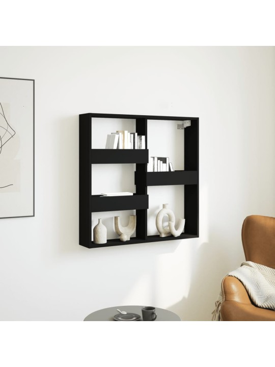 Sienas plaukts, melns, 80x15x80 cm, inženierijas koks