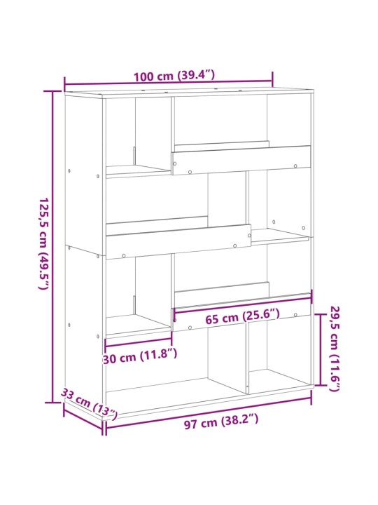 Grāmatu plaukts, melns, 100x33x125,5 cm, inženierijas koks