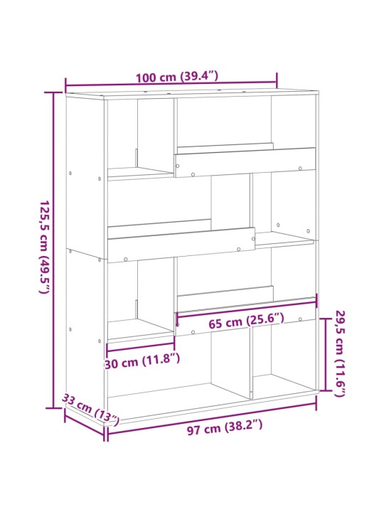 Grāmatu plaukts, veca koka, 100x33x125,5 cm, inženierijas koks